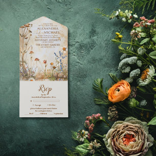 Invitation Tout En Un Mariage Élégant Bohème aux Fleurs Sauvages