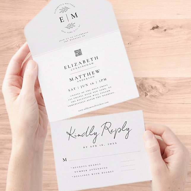 Invitation Tout En Un Mariage Elegant Chic Moderne Simple QR Code (Créateur téléchargé)
