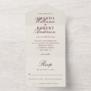 Invitation Tout En Un Mariage Élégant Classique Bourgogne Ancienne Fortu