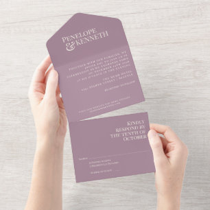 Invitation Tout En Un Mariage Élégant Classique Typographie Violet Pouss