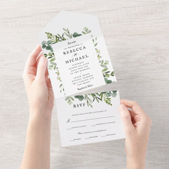 Invitation Tout En Un Mariage Élégant de Verdure (Déchirure)