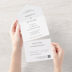 Invitation Tout En Un Mariage élégant en noir et blanc avec code QR mode