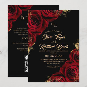 Invitation Tout en Un Mariage Élégant Floral Bourgogne