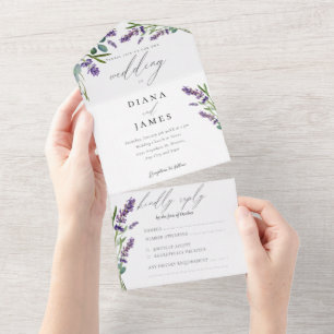 Invitation Tout En Un Mariage Élégant Floral Lavande Calligraphie