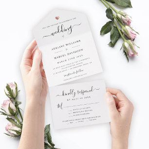 Invitation Tout En Un Mariage élégant moderne calligraphie rose or coeur