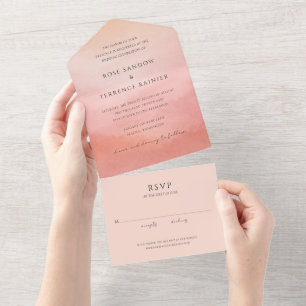 Invitation Tout En Un Mariage Élégant Moderne Corail Côté Mer