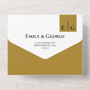 Invitation Tout En Un Mariage Élégant Monogramme Simple Moderne Beige Fo