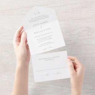 Invitation Tout En Un Mariage Élégant Monogramme Vert Sauge Intemporel