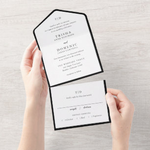 Invitation Tout En Un Mariage élégant noir et blanc avec monogramme mode