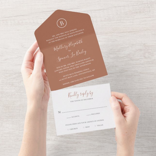 Invitation Tout En Un Mariage élégant traditionnel en terre cuite (Déchirure)