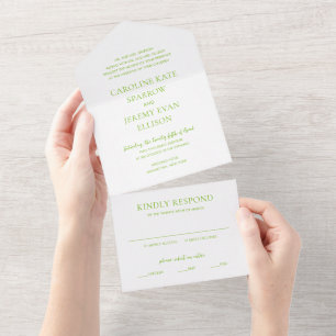 Invitation Tout En Un Mariage élégant vert vibrant propre