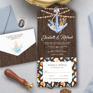 Invitation Tout En Un Mariage en bois rustique d'ancre nautique sous la