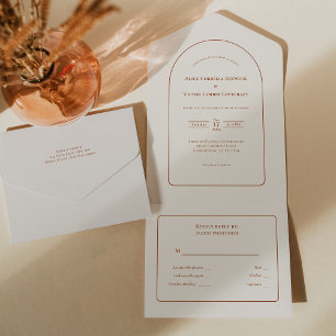 Invitation Tout En Un Mariage en ivoire simple Boho Arch RSVP