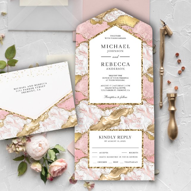 Invitation Tout En Un Mariage en marbre d'Agate de Parties scintillant e (Créateur téléchargé)