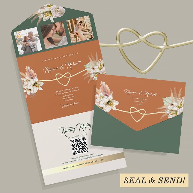 Invitation Tout En Un Mariage en terre cuite et saumon vert olive (Créateur téléchargé)