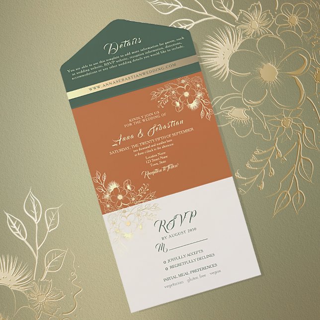 Invitation Tout En Un Mariage en terre cuite et vert Sage (Créateur téléchargé)