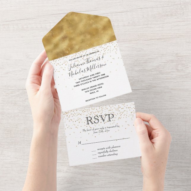 Invitation Tout En Un Mariage étincelant de parties scintillant d'or bla (Déchirure)