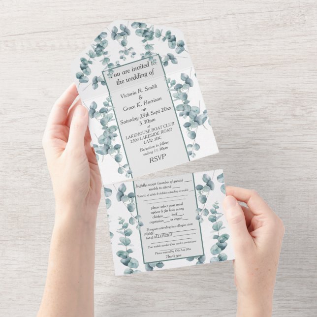 Invitation tout en un mariage - Eucalyptus argenté (Déchirure)