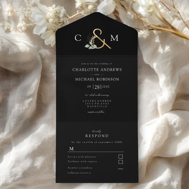 Invitation Tout En Un Mariage eucalyptus moderne et élégant (Modern, elegant eucalyptus ampersand  wedding all in one invitation)