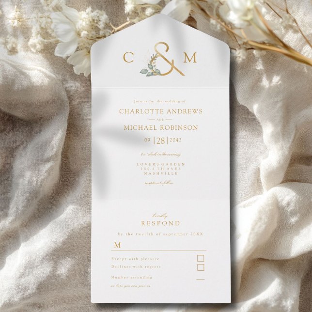Invitation Tout En Un Mariage eucalyptus moderne et élégant (Modern, elegant eucalyptus wedding all in one invitation)
