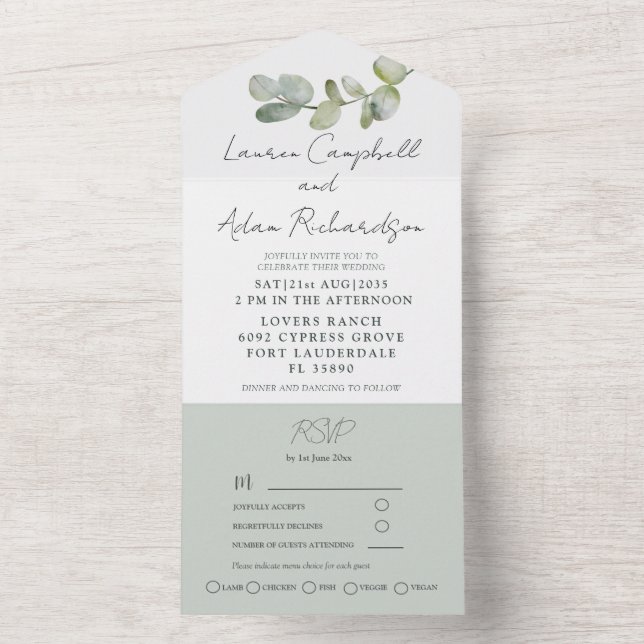 Invitation Tout En Un Mariage Eucalyptus Vert Sage Rustique (À l'intérieur)