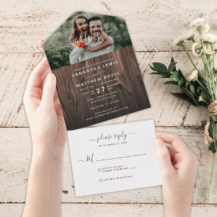 Invitation Tout En Un Mariage extérieur photo en bois rustique