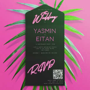 Invitation Tout En Un Mariage Féminin Lumières Néon Rose Chaud
