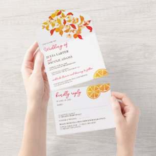Invitation Tout En Un Mariage Feuillage Citronné Frais à l'Amour Lemony
