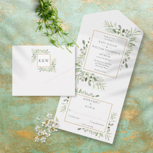 Invitation Tout En Un Mariage Feuille Botanical Greenery