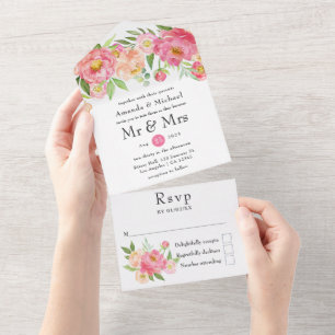 Invitation Tout En Un Mariage Fleur de Pivoine de Printemps