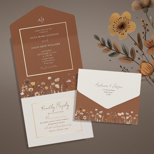 Invitation Tout En Un Mariage fleur sauvage (Créateur téléchargé)