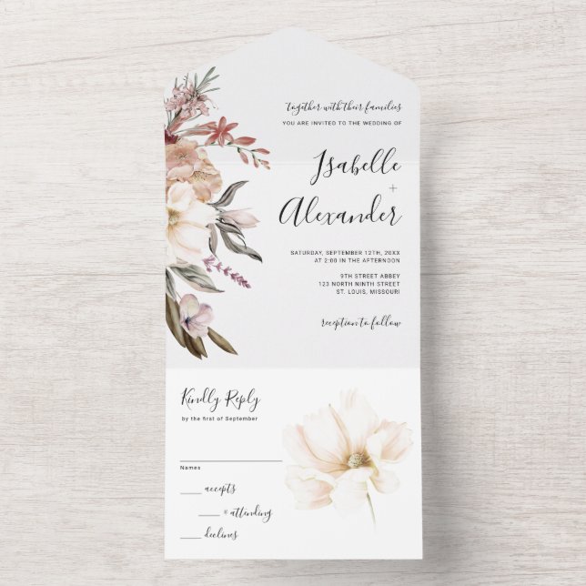 Invitation Tout En Un Mariage Fleur sauvage aquarelle (À l'intérieur)