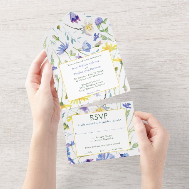 Invitation Tout En Un Mariage Fleur sauvage aquarelle (Déchirure)