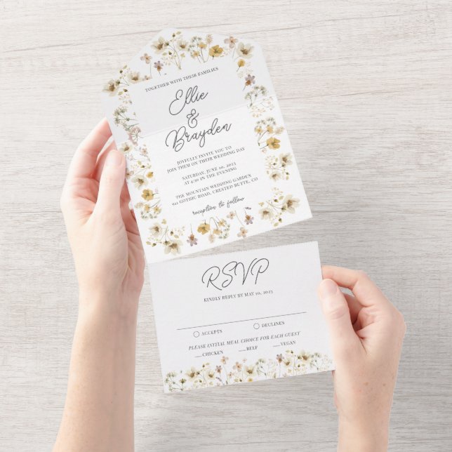 Invitation Tout En Un Mariage Fleur sauvage aquarelle (Déchirure)