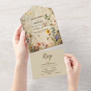 Invitation Tout En Un Mariage Fleur sauvage Boho Fall