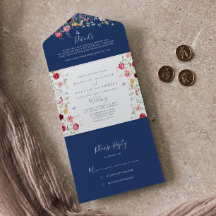 Invitation Tout En Un Mariage Fleur sauvage Boho Multicolor