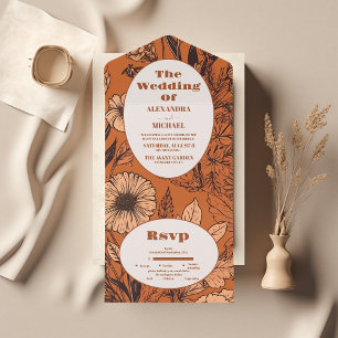 Invitation Tout En Un Mariage Fleur sauvage orange brûlé