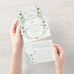 Invitation Tout En Un Mariage Fleur sauvage Pale Green Elegant