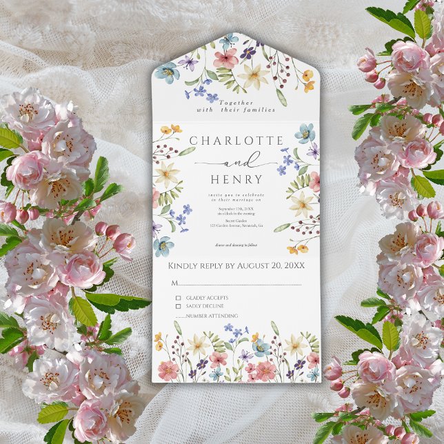 Invitation Tout En Un Mariage fleur sauvage simple jardin (Créateur téléchargé)