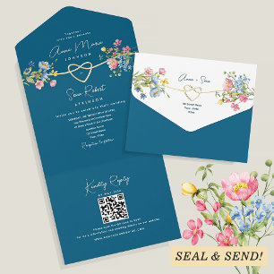 Invitation Tout En Un Mariage Fleur sauvage turquoise