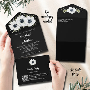Invitation Tout En Un Mariage Fleurs noires et blanches