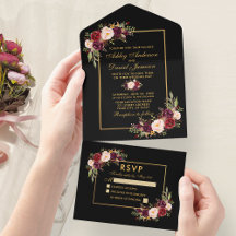 Mariage Floral Aquarelle Bourgogne Or