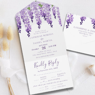 Invitation Tout En Un Mariage floral aquarelle wisteria lilas violet