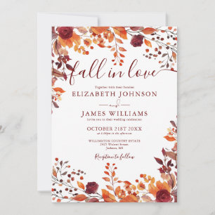 Invitation Tout en un mariage floral automnal burgundy tomber