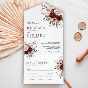 Invitation Tout En Un Mariage Floral Automnal Rustique Bourgogne
