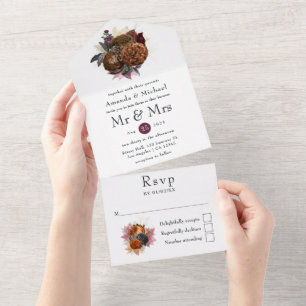 Invitation Tout En Un Mariage Floral Automnal Vintage