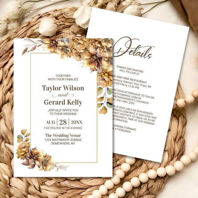 Invitation Tout en un Mariage Floral Automne (Créateur téléchargé)