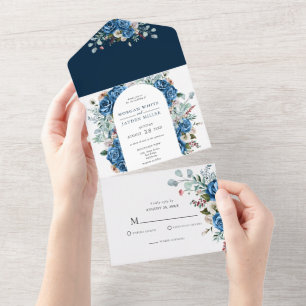 Invitation Tout En Un Mariage floral bleu bleu bleu rose roux