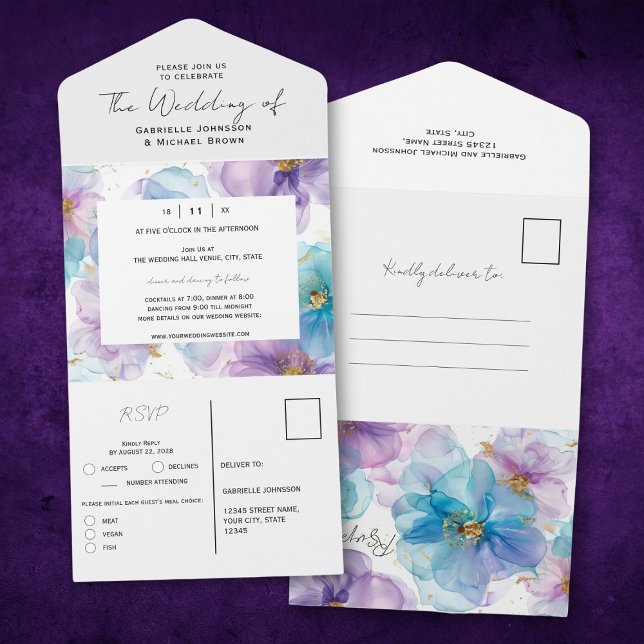 Invitation Tout En Un Mariage floral bleu clair et translucide (Créateur téléchargé)