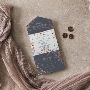 Invitation Tout En Un Mariage floral bleu classique